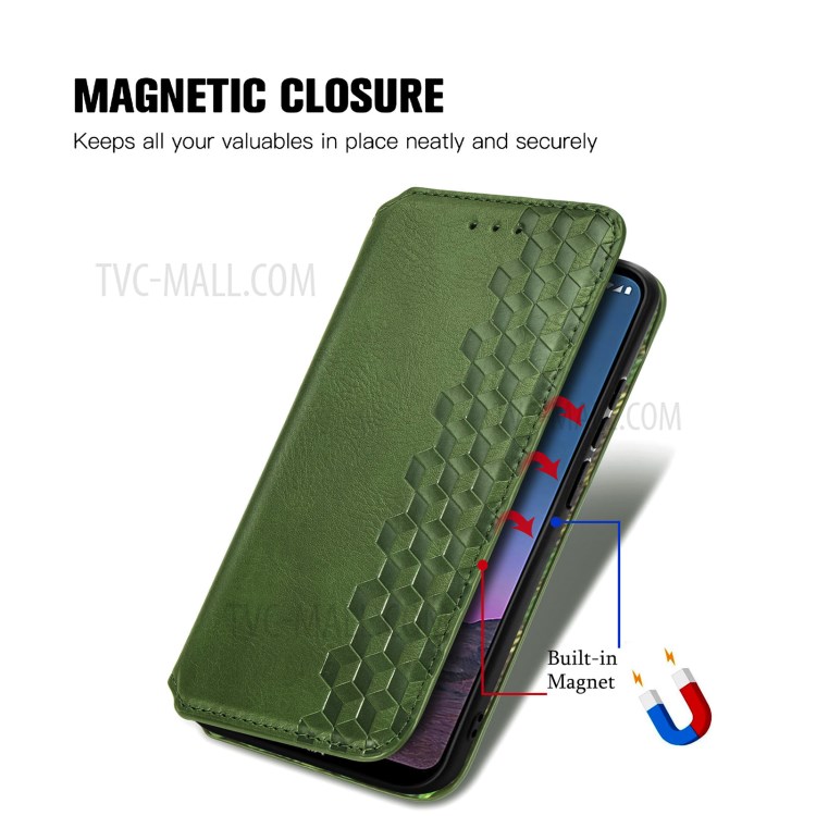 Fashionable Auto-absorbed Rhombus Texture PU Leather Wallet Phone Cover for Nokia 5.4 - Green-7