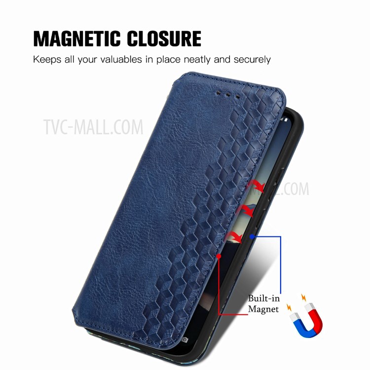 Fashionable Auto-absorbed Rhombus Texture PU Leather Wallet Phone Cover for Nokia 3.4 - Blue-10