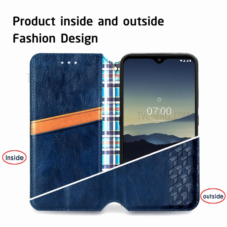 Fashionable Auto-absorbed Rhombus Texture PU Leather Wallet Phone Cover for Nokia 3.4 - Blue-11