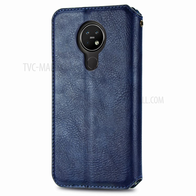 Fashionable Auto-absorbed Rhombus Texture PU Leather Wallet Phone Cover for Nokia 3.4 - Blue-4