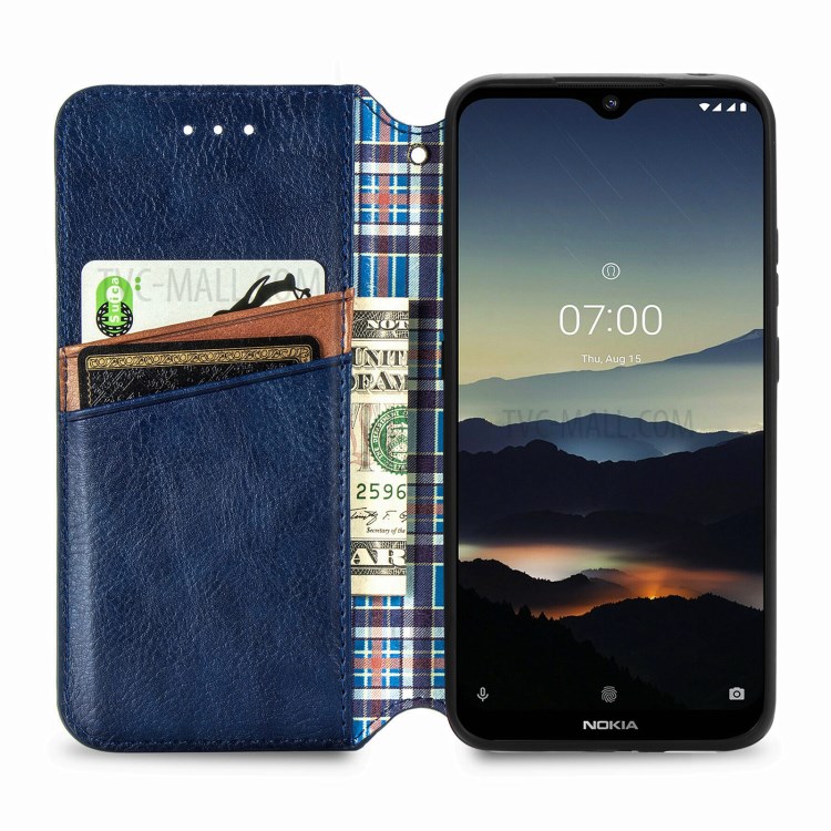 Fashionable Auto-absorbed Rhombus Texture PU Leather Wallet Phone Cover for Nokia 3.4 - Blue-5