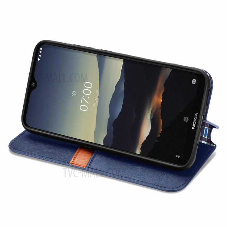 Fashionable Auto-absorbed Rhombus Texture PU Leather Wallet Phone Cover for Nokia 3.4 - Blue-7