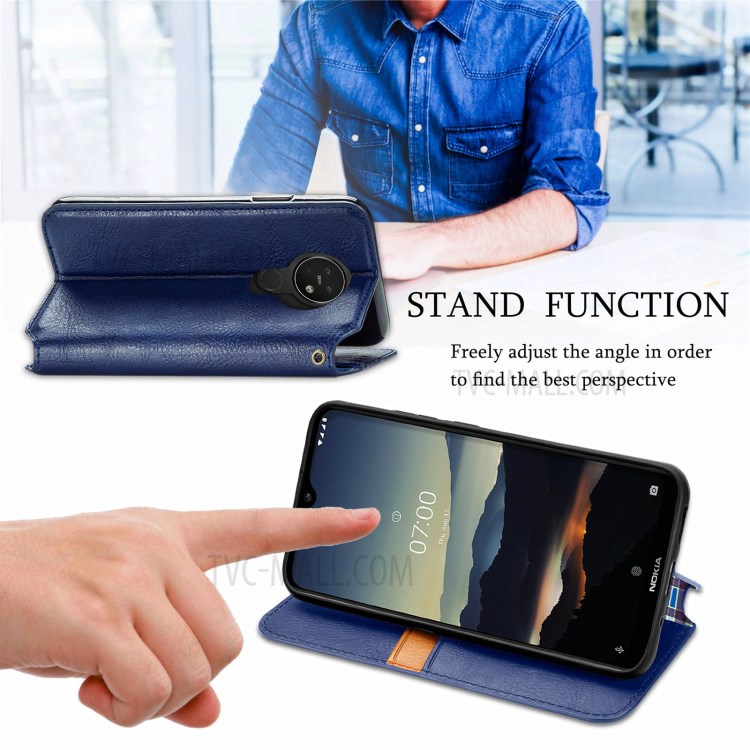Fashionable Auto-absorbed Rhombus Texture PU Leather Wallet Phone Cover for Nokia 3.4 - Blue-8