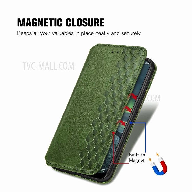Fashionable Auto-absorbed Rhombus Texture PU Leather Wallet Phone Cover for Nokia 2.3 - Green-10