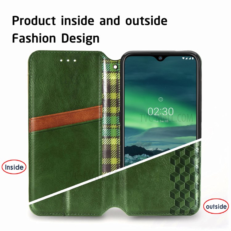 Fashionable Auto-absorbed Rhombus Texture PU Leather Wallet Phone Cover for Nokia 2.3 - Green-11