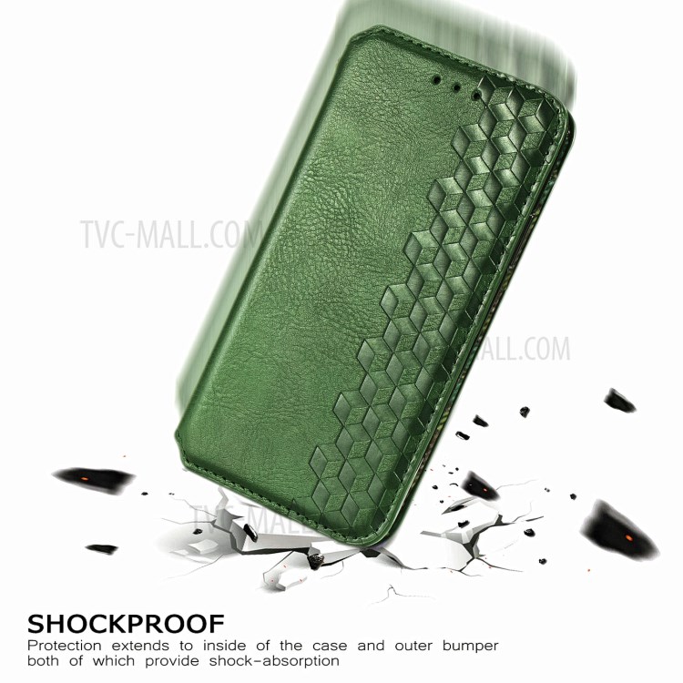 Fashionable Auto-absorbed Rhombus Texture PU Leather Wallet Phone Cover for Nokia 2.3 - Green-13