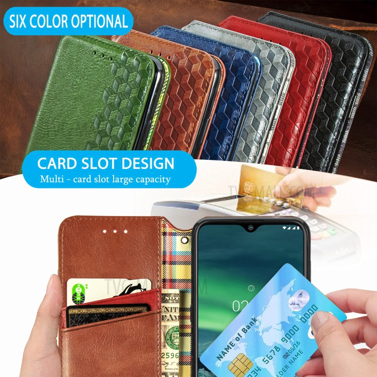 Fashionable Auto-absorbed Rhombus Texture PU Leather Wallet Phone Cover for Nokia 2.3 - Green-15