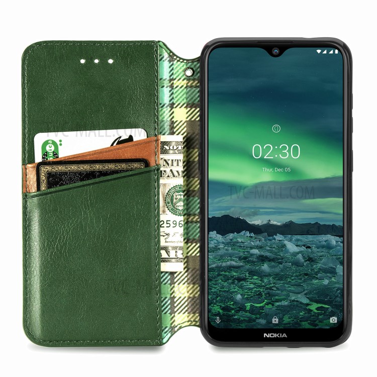 Fashionable Auto-absorbed Rhombus Texture PU Leather Wallet Phone Cover for Nokia 2.3 - Green-5