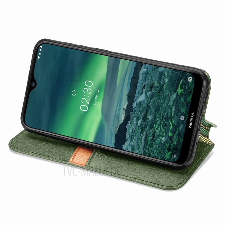 Fashionable Auto-absorbed Rhombus Texture PU Leather Wallet Phone Cover for Nokia 2.3 - Green-7