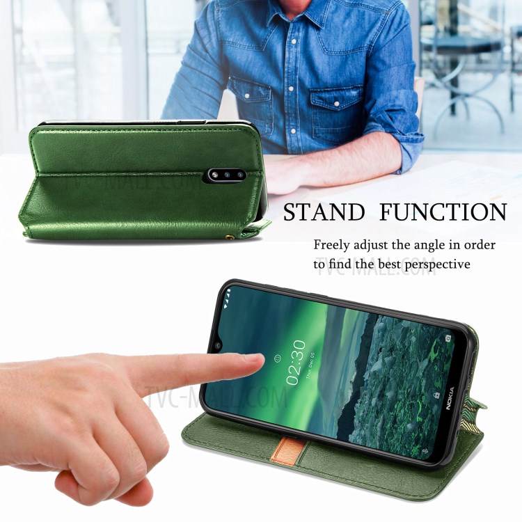 Fashionable Auto-absorbed Rhombus Texture PU Leather Wallet Phone Cover for Nokia 2.3 - Green-8