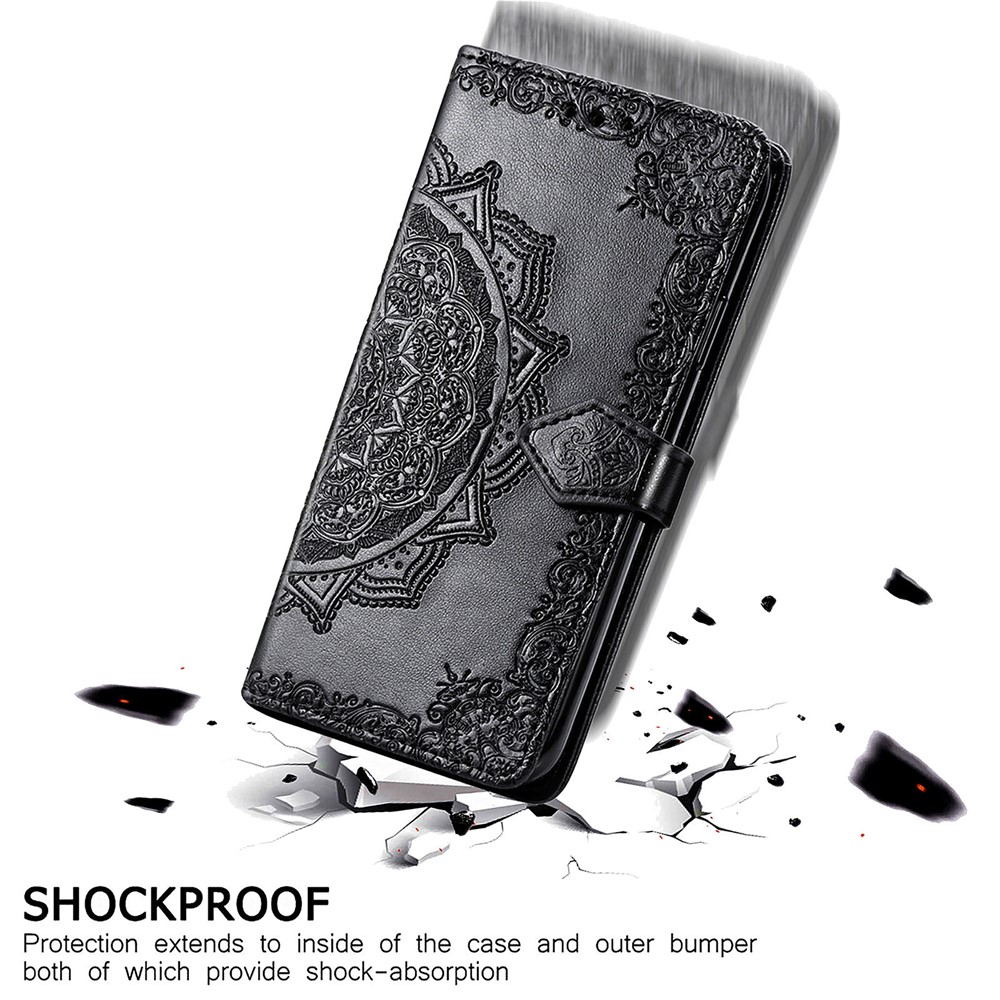 Embossed Mandala Flower PU Leather Case Wallet for Nokia 5.4 - Black-10