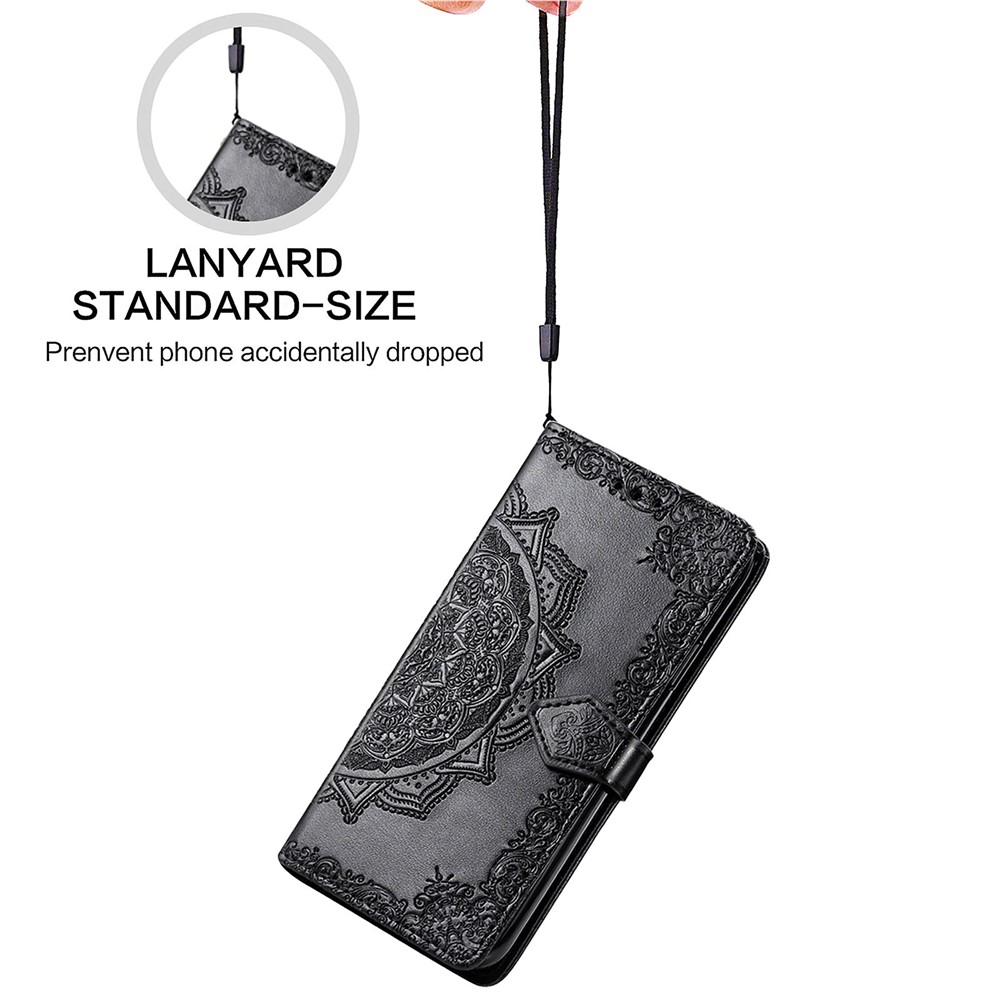 Embossed Mandala Flower PU Leather Case Wallet for Nokia 5.4 - Black-12