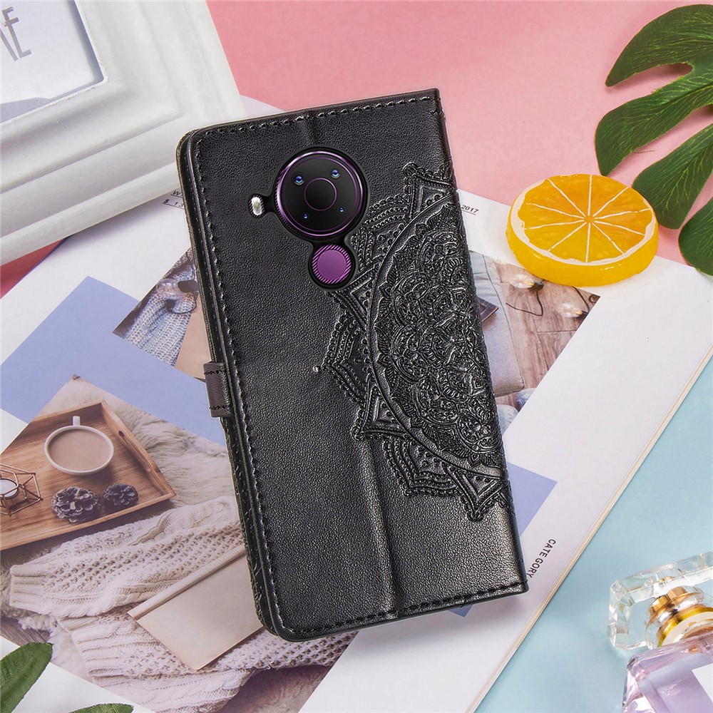 Embossed Mandala Flower PU Leather Case Wallet for Nokia 5.4 - Black-14