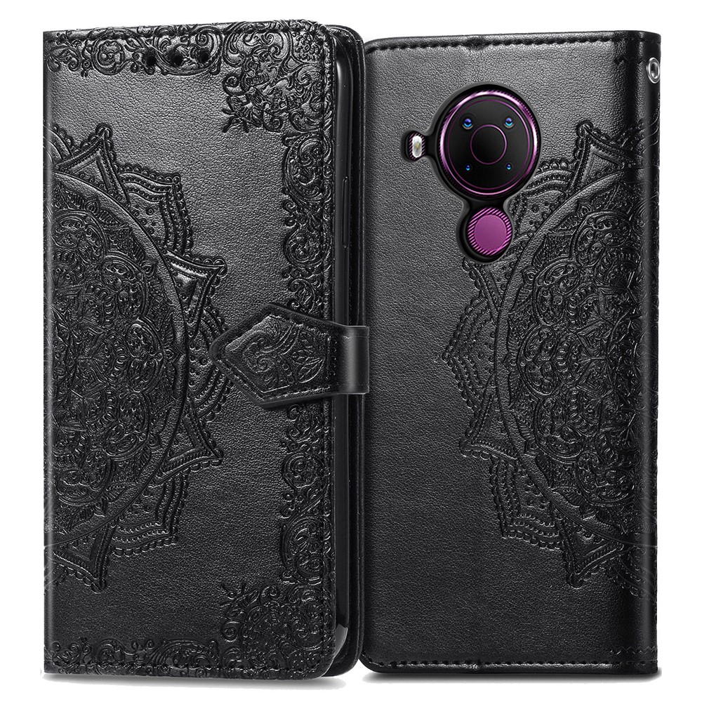 Embossed Mandala Flower PU Leather Case Wallet for Nokia 5.4 - Black-2