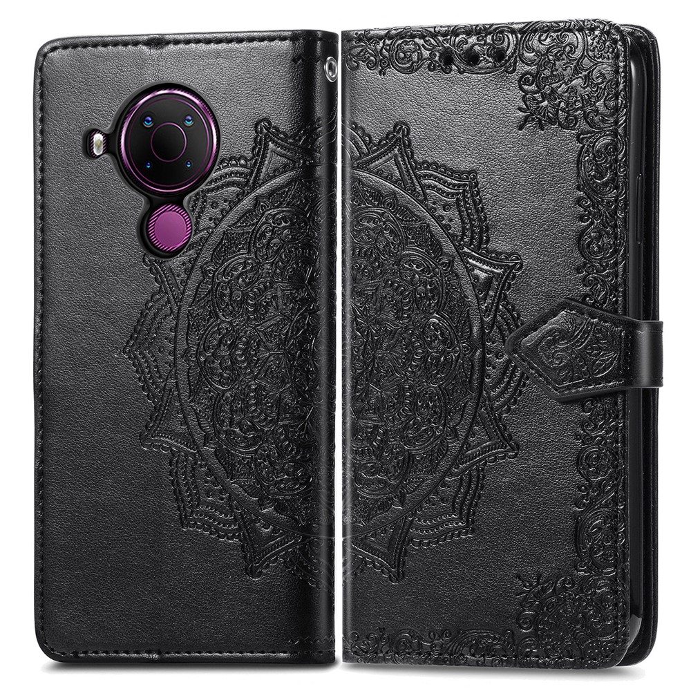 Embossed Mandala Flower PU Leather Case Wallet for Nokia 5.4 - Black-3