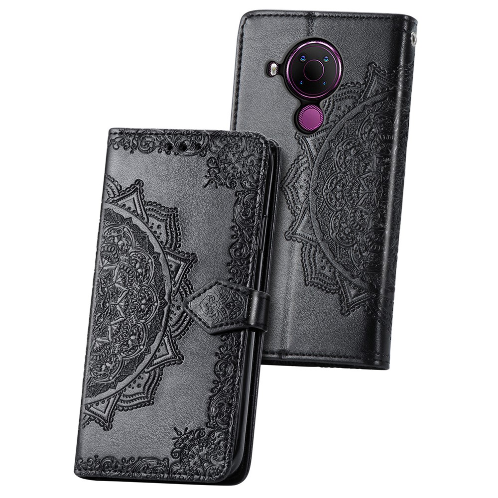 Embossed Mandala Flower PU Leather Case Wallet for Nokia 5.4 - Black-4