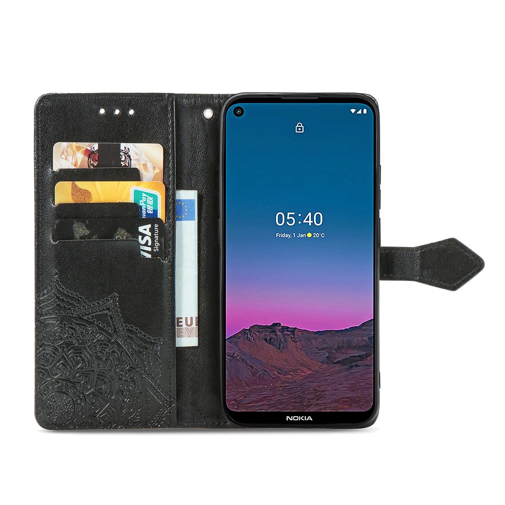 Embossed Mandala Flower PU Leather Case Wallet for Nokia 5.4 - Black-5