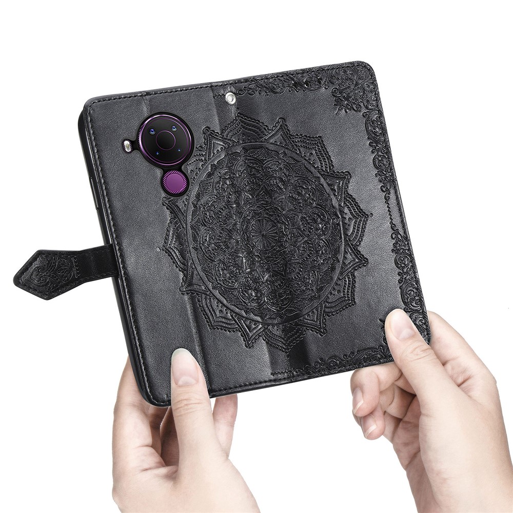 Embossed Mandala Flower PU Leather Case Wallet for Nokia 5.4 - Black-7