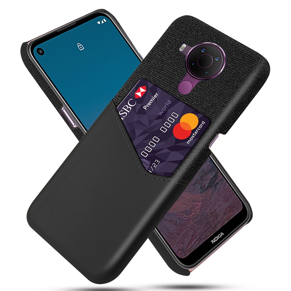 KSQ Card Holder Cloth + PU Leather Coated PC Back Cover for Nokia 5.4 - Black-1