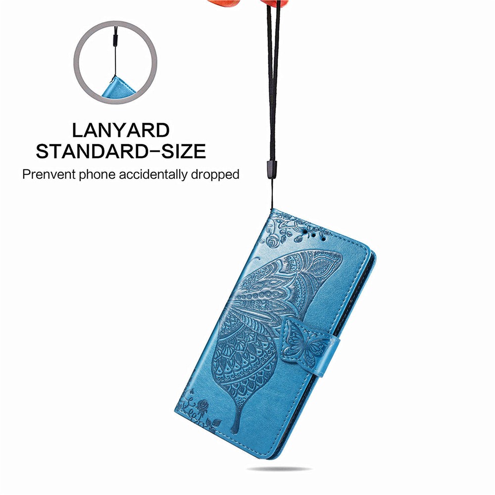 Imprint Big Butterfly Leather Wallet Phone Shell for Nokia 3.4 - Blue-10