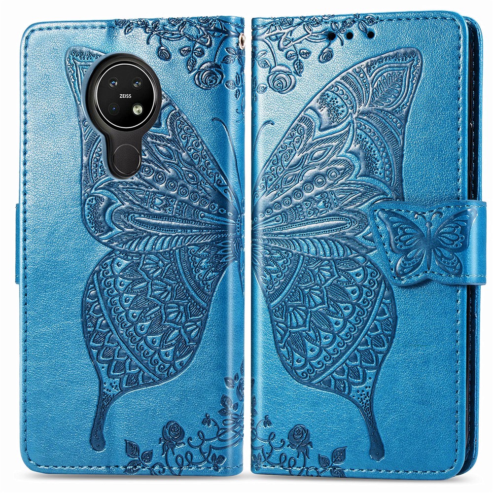 Imprint Big Butterfly Leather Wallet Phone Shell for Nokia 3.4 - Blue-3