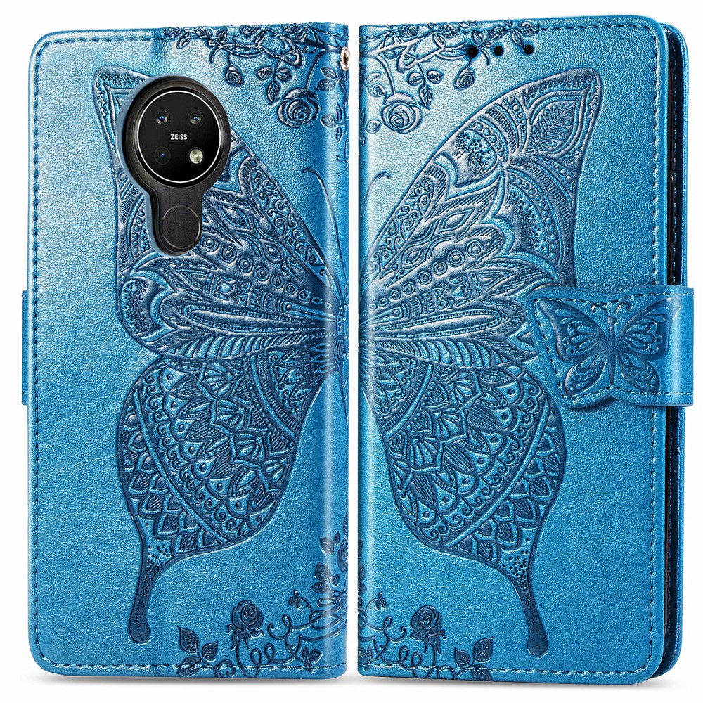 Empreinte Big Butterfly le Cuir de Portefeuille Shell Téléphone Pour Nokia 3.4 - Bleu-3