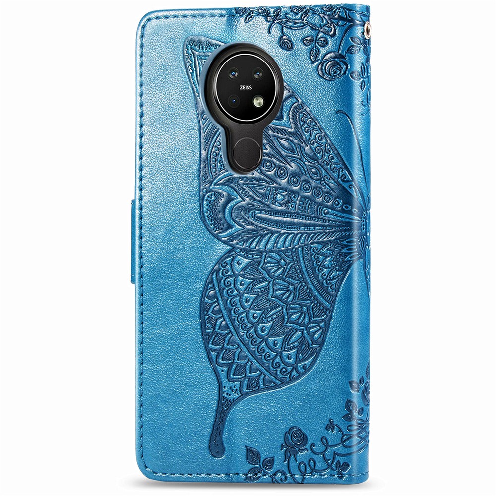 Imprint Big Butterfly Leather Wallet Phone Shell for Nokia 3.4 - Blue-4