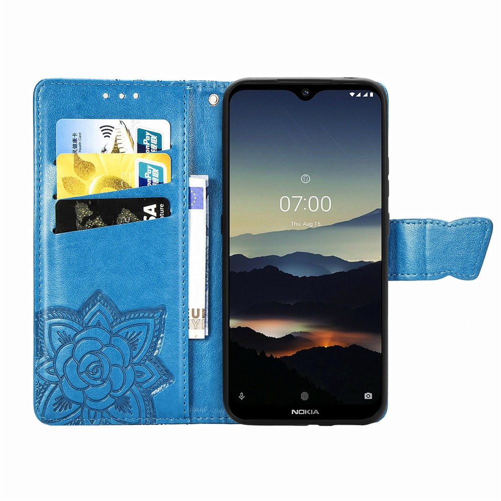 Imprint Big Butterfly Leather Wallet Phone Shell for Nokia 3.4 - Blue-5