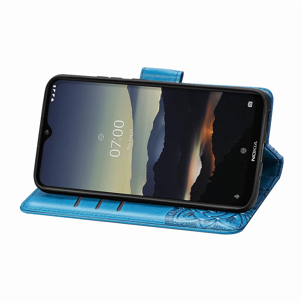 Imprint Big Butterfly Leather Wallet Phone Shell for Nokia 3.4 - Blue-6