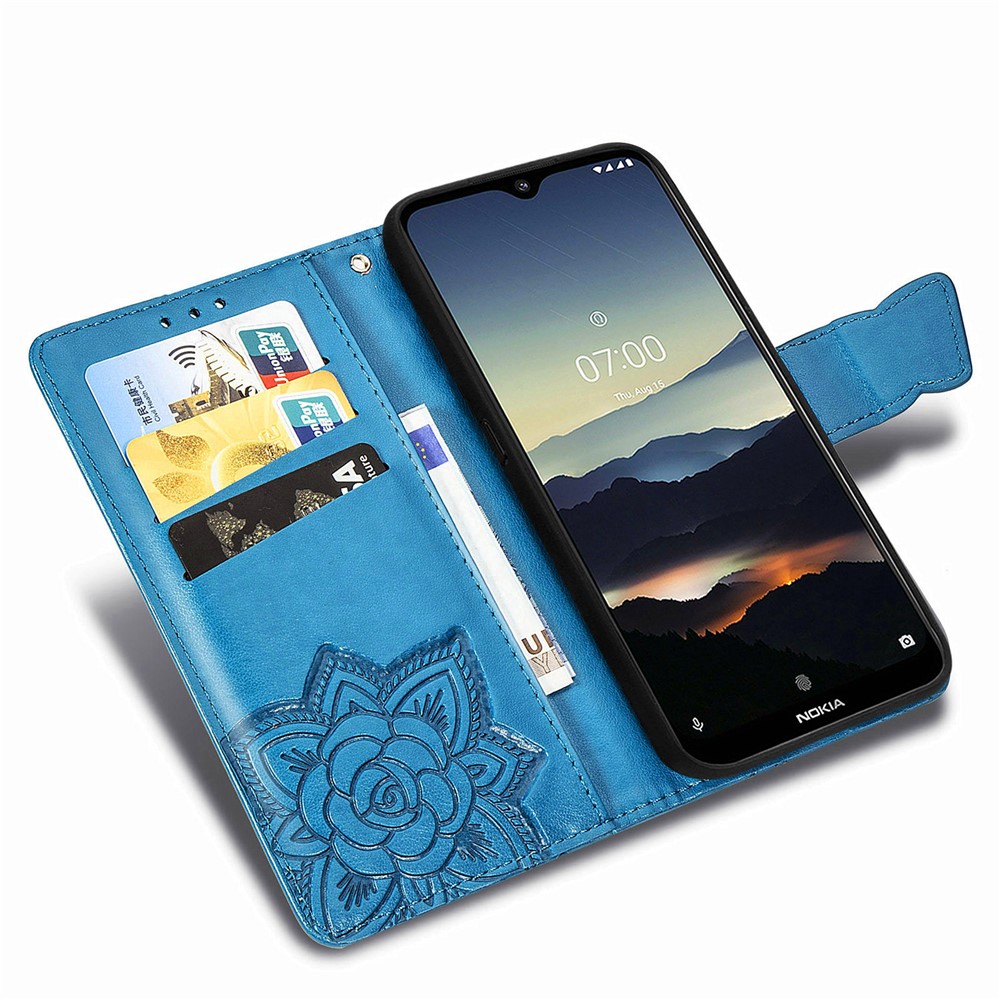 Imprint Big Butterfly Leather Wallet Phone Shell for Nokia 3.4 - Blue-8