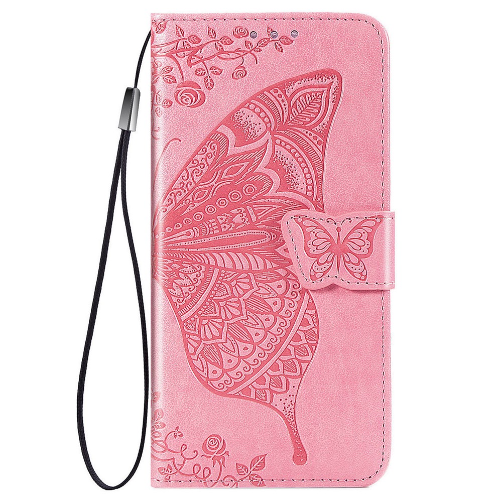 Imprint Big Butterfly Leather Wallet Phone Shell for Nokia 5.4 - Pink-12