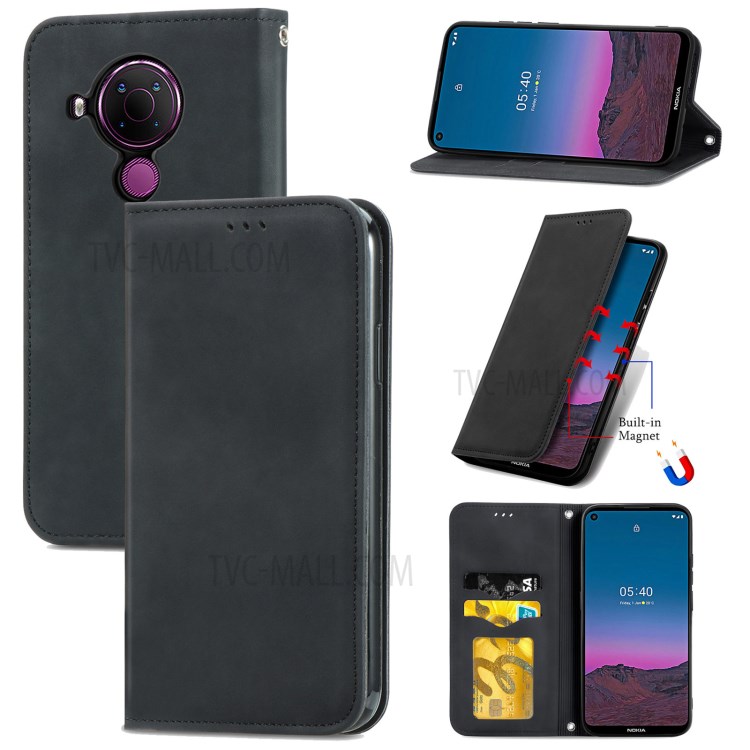 Auto-absorbed Vintage PU Leather Phone Casing for Nokia 5.4 - Black-1
