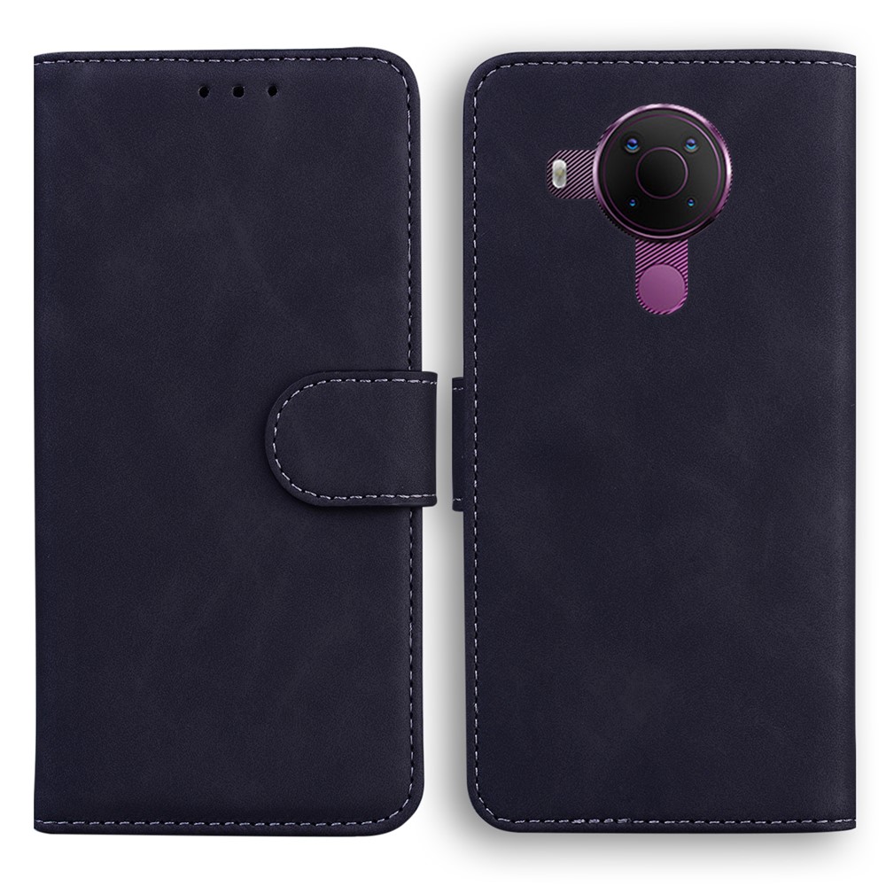 Wallet Design Case for Nokia 5.4 Solid Color Leather Phone Stand Case - Black-1