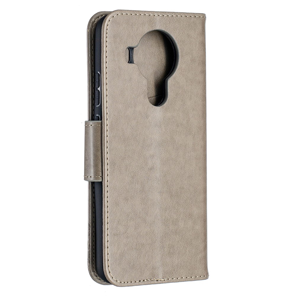 Magnetic Clasp Butterfly Imprinting Leather Wallet Case for Nokia 5.4 - Grey-3