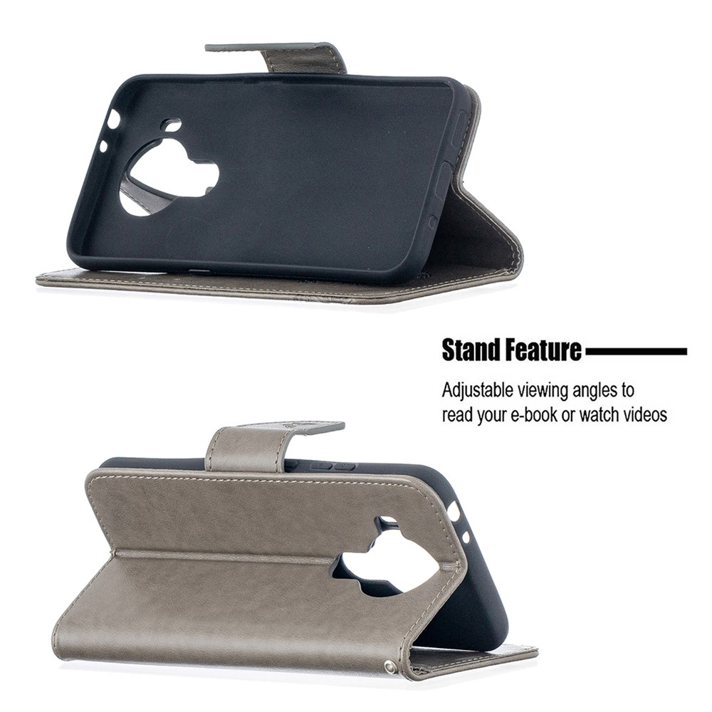 Magnetic Clasp Butterfly Imprinting Leather Wallet Case for Nokia 5.4 - Grey-4