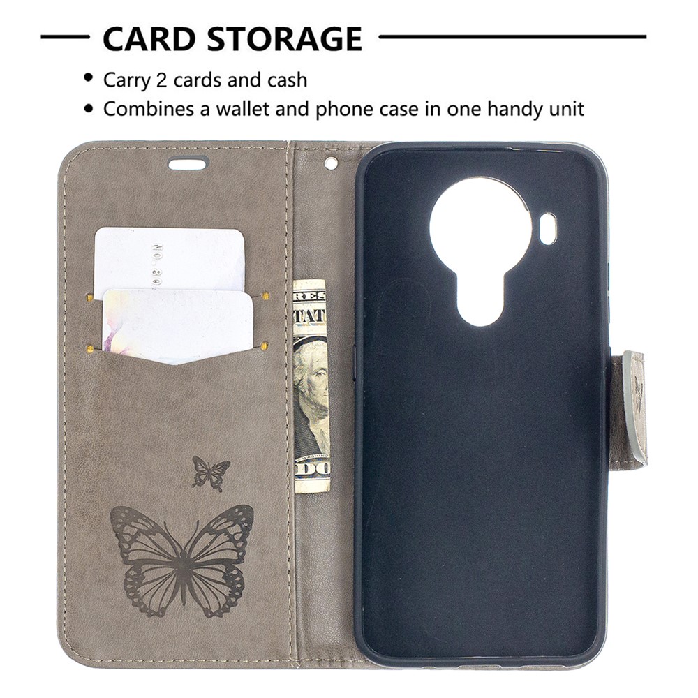 Magnetic Clasp Butterfly Imprinting Leather Wallet Case for Nokia 5.4 - Grey-5