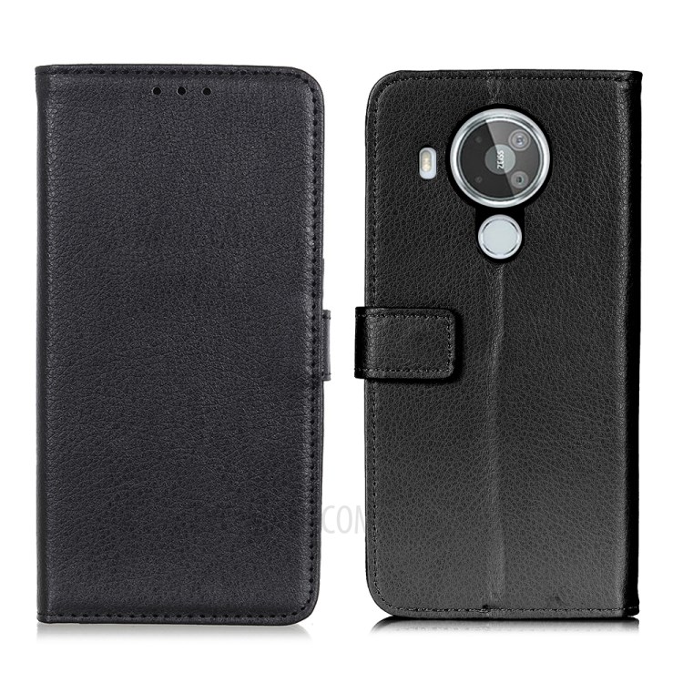 Litchi Skin PU Leather Wallet Stand Phone Protective Cover Case for Nokia 7.3 - Black-1