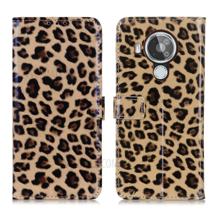 Leopard Print Design Wallet Stand Phone Protective Cover Case for Nokia 7.3-1