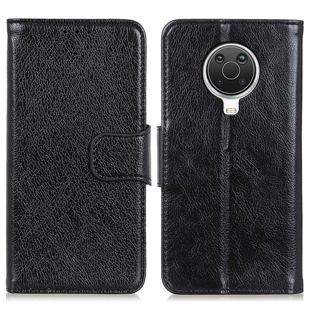 Nappa Texture Full-Protection Split Leather Wallet Stand Phone Cover Shell for Nokia 6.3 - Black-1