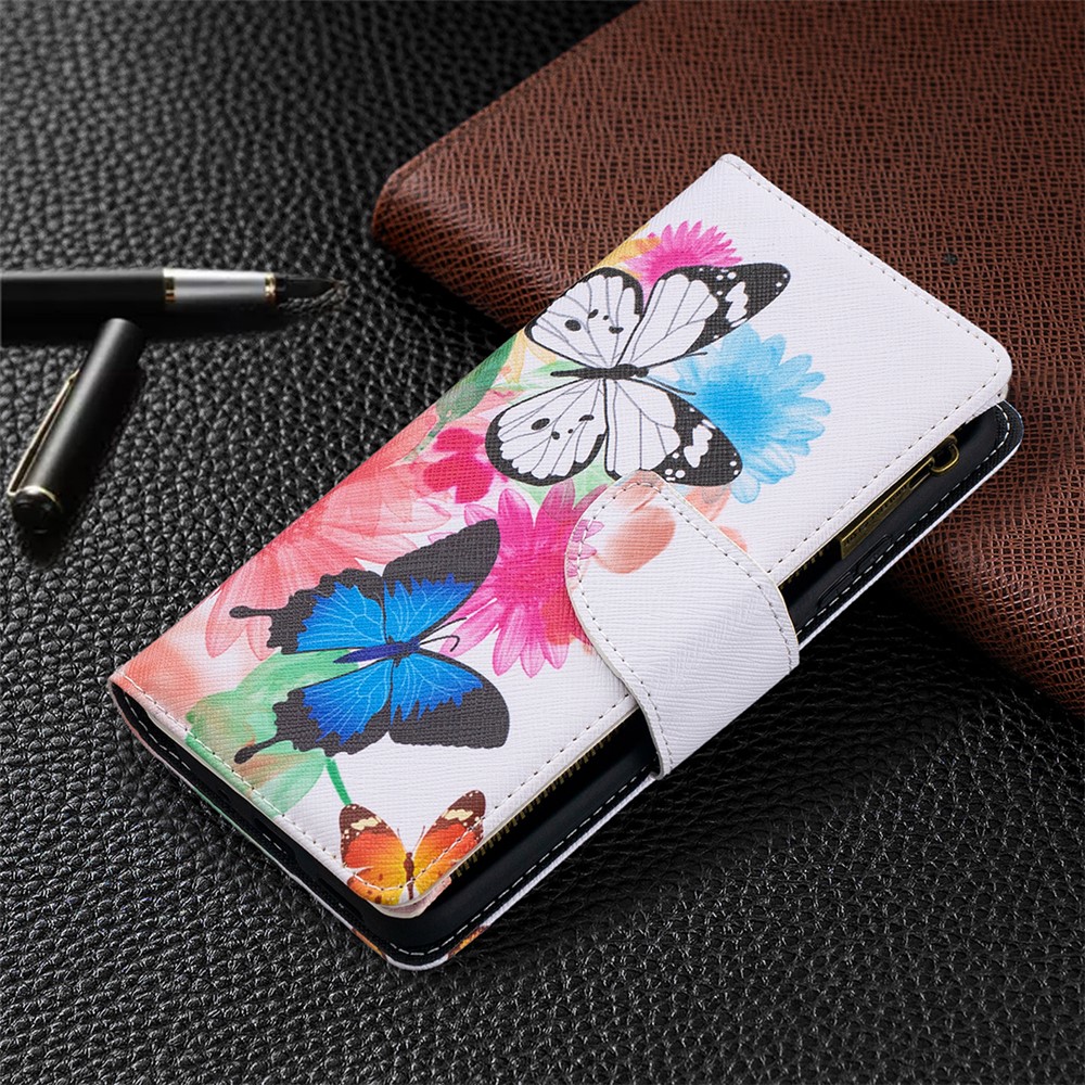 Pattern Printing Zipper Leather Cover Stand Case for Nokia 5.4 - Blue/White Butterfly-7