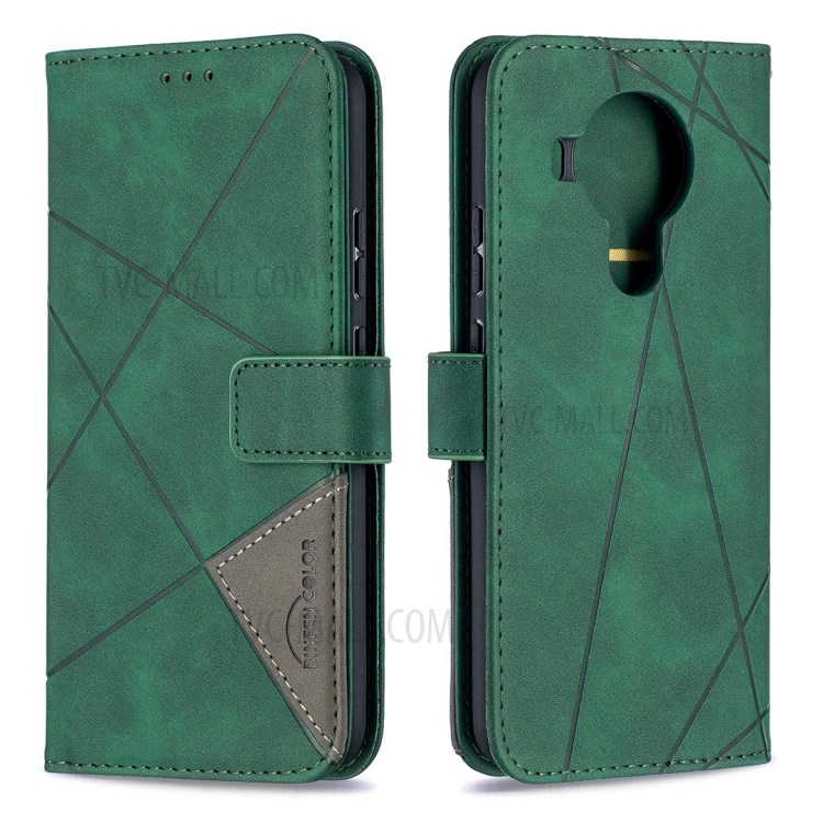 BF05 Geometric Texture Leather Wallet Stand Case Cover for Nokia 5.4 - Green-1