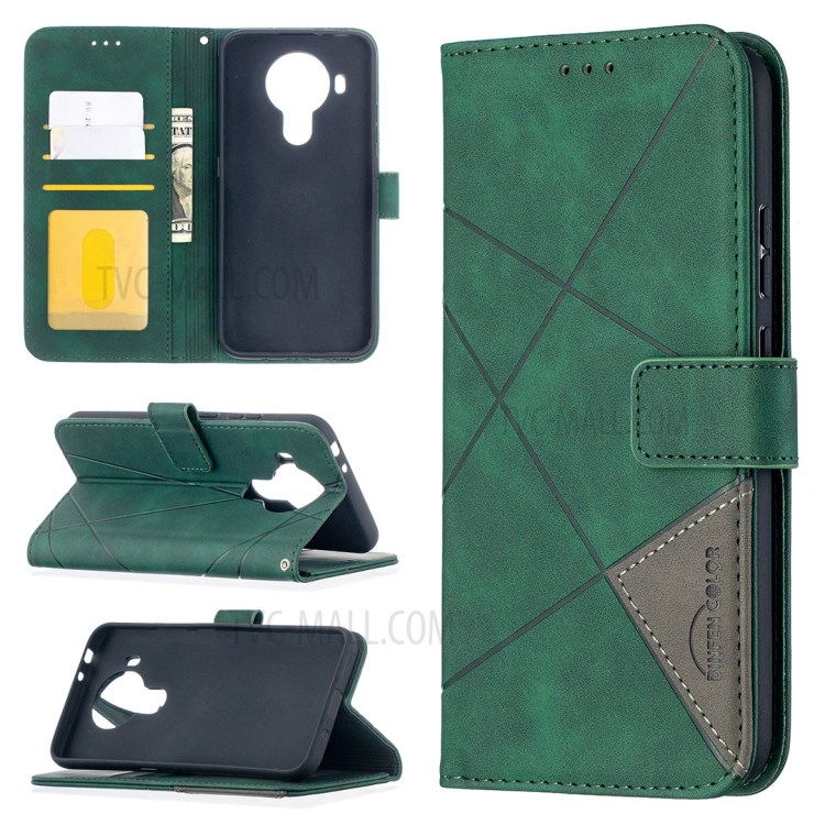 BF05 Geometric Texture Leather Wallet Stand Case Cover for Nokia 5.4 - Green-4
