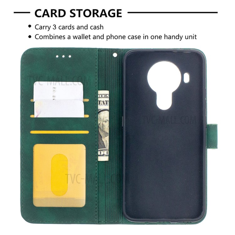 BF05 Geometric Texture Leather Wallet Stand Case Cover for Nokia 5.4 - Green-6