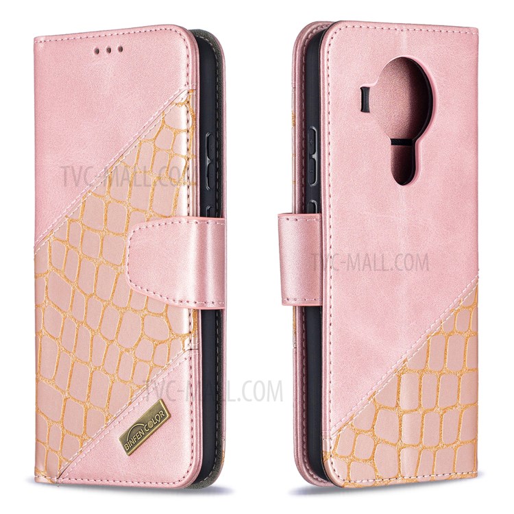 BF04 Splicing Crocodile Texture Protector Wallet Stand Leather Case for Nokia 5.4 - Rose Gold-1