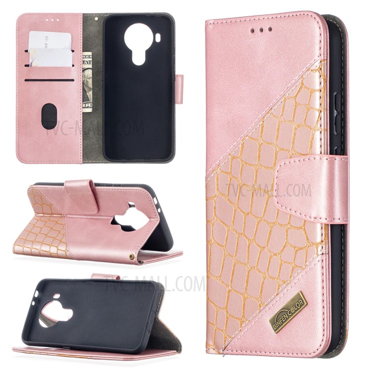 BF04 Splicing Crocodile Texture Protector Wallet Stand Leather Case for Nokia 5.4 - Rose Gold-4