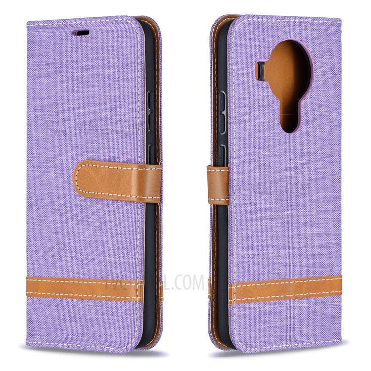 For Nokia 5.4 Splicing Jeans Cloth Surface Wallet Leather Phone Cover - Purple-1