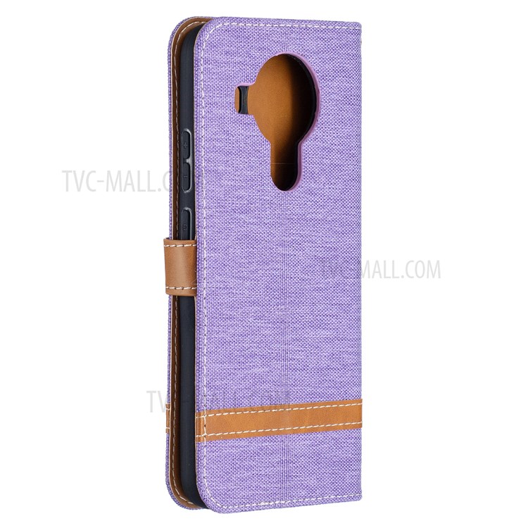 For Nokia 5.4 Splicing Jeans Cloth Surface Wallet Leather Phone Cover - Purple-3