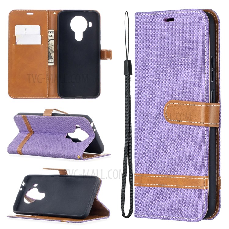 For Nokia 5.4 Splicing Jeans Cloth Surface Wallet Leather Phone Cover - Purple-4