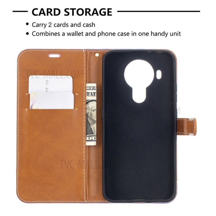For Nokia 5.4 Splicing Jeans Cloth Surface Wallet Leather Phone Cover - Purple-6