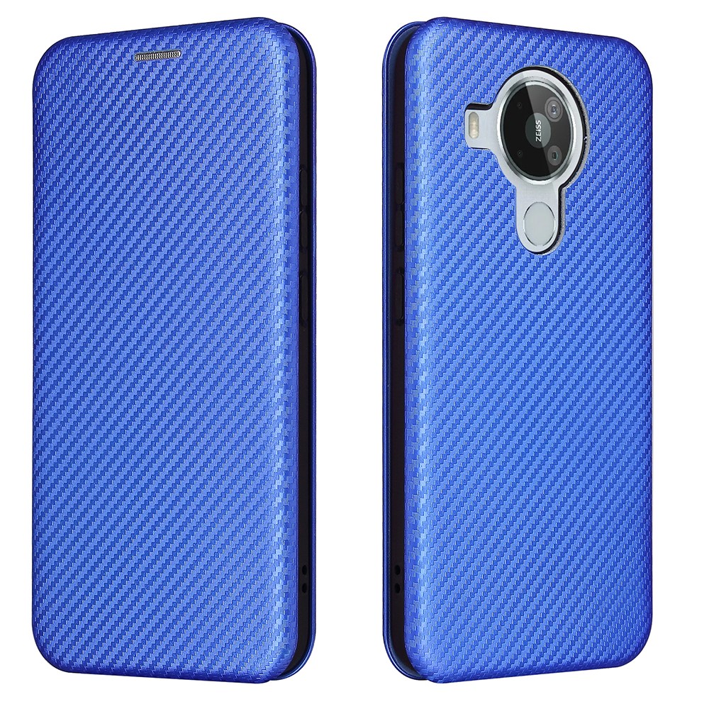 Anti-Scratch Carbon Fiber Texture Leather Auto-absorbed Card Holder Phone Cover Case for Nokia 7.3 - Blue-1